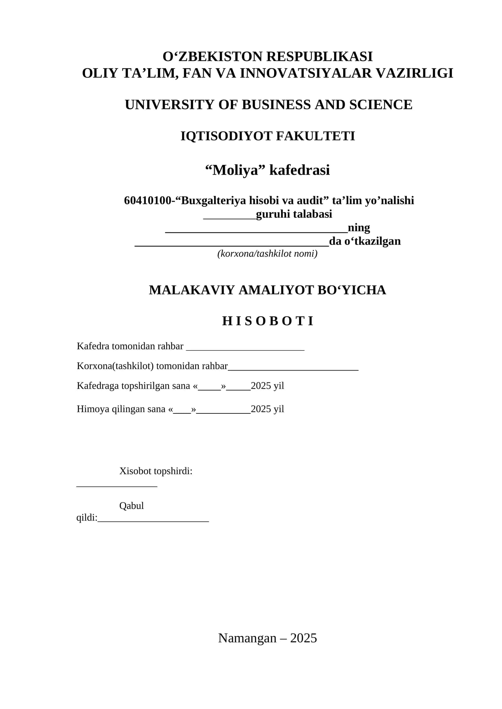 "Moliya" kafedrasi