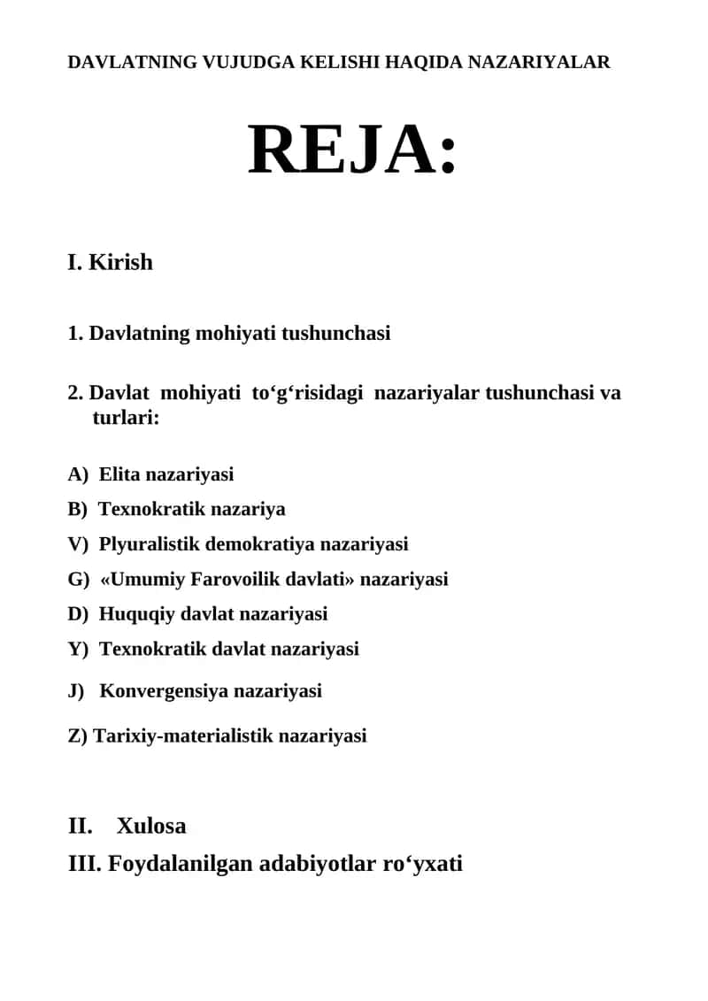 Davlatning VUJUDGA KELISHI HAQIDA NAZARIYALAR