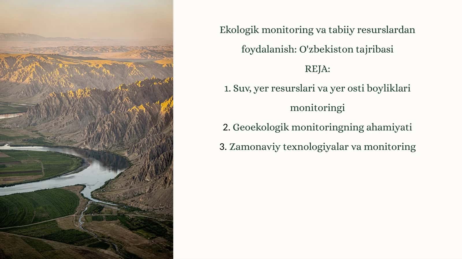 Ekologik monitoring va tabiiy resurslardan foydalanish:O'zbekistontajribasi