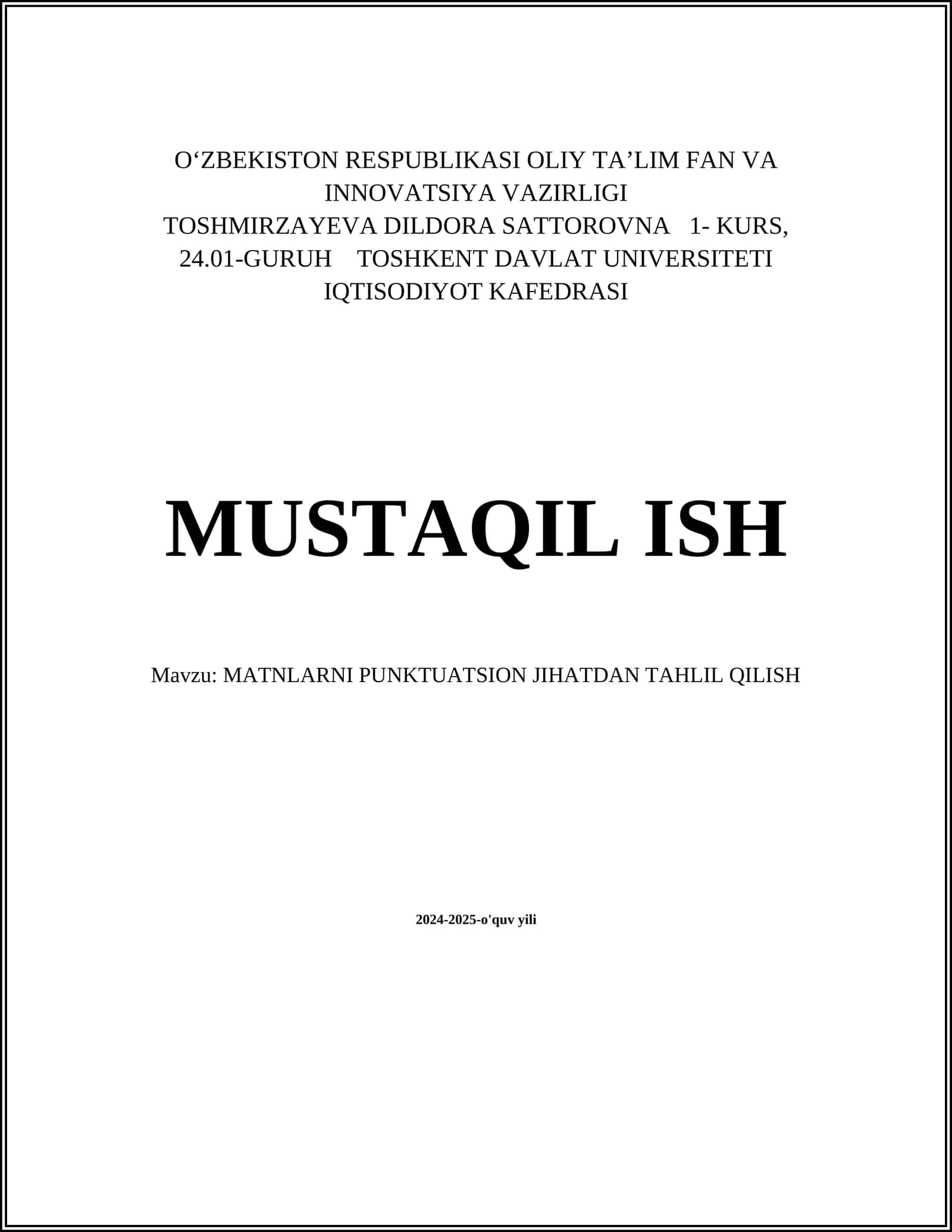 MATNLARNI PUNKTUATSION JIHATDAN TAHLIL QILISH