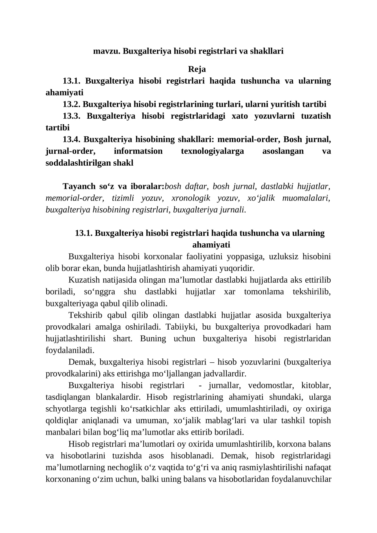 Buxgalteriya hisobi registrlari va shakllari