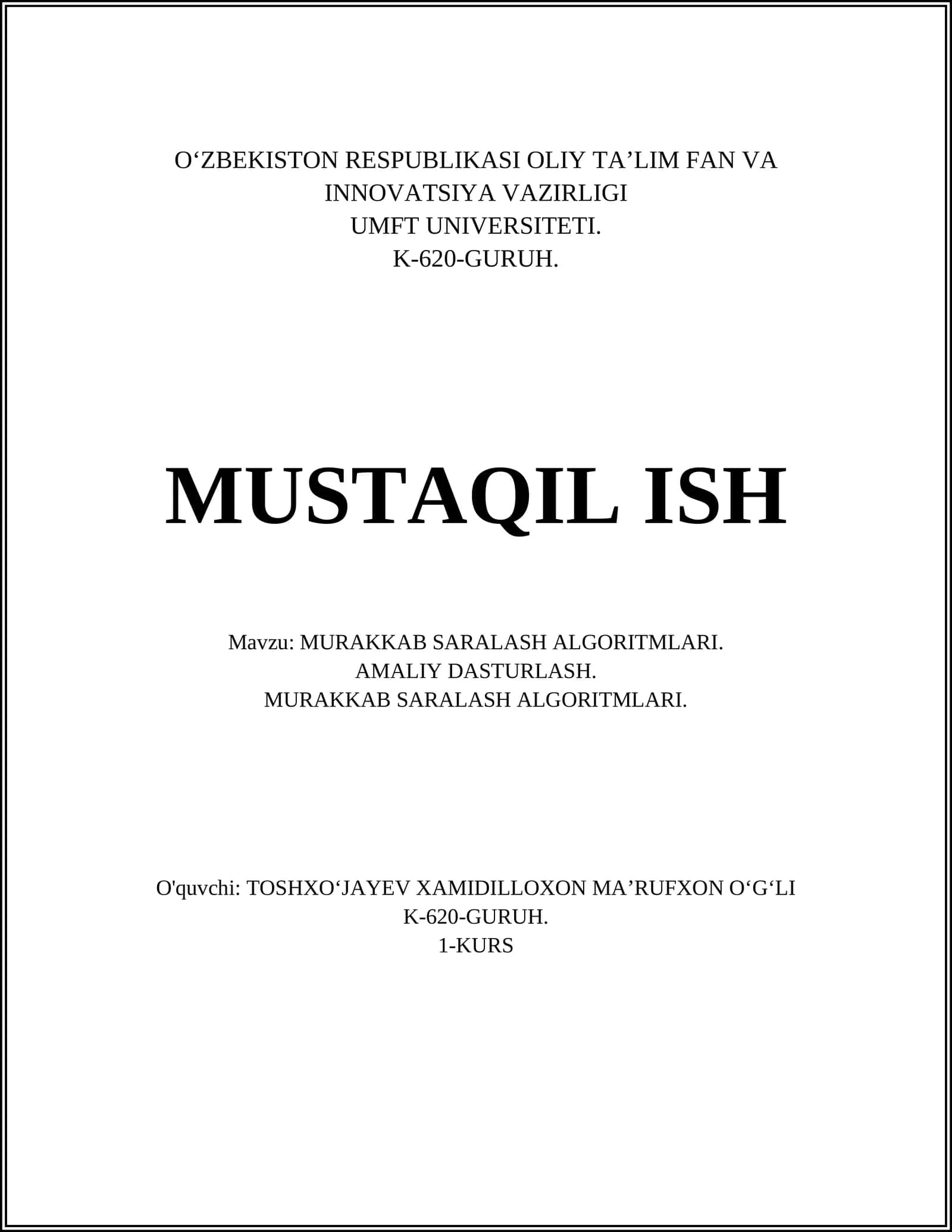 MURAKKAB SARALASH ALGORITMLARI