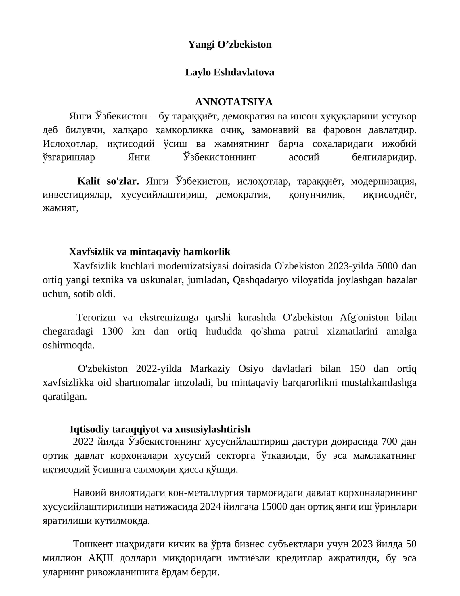 Yangi O’zbekiston