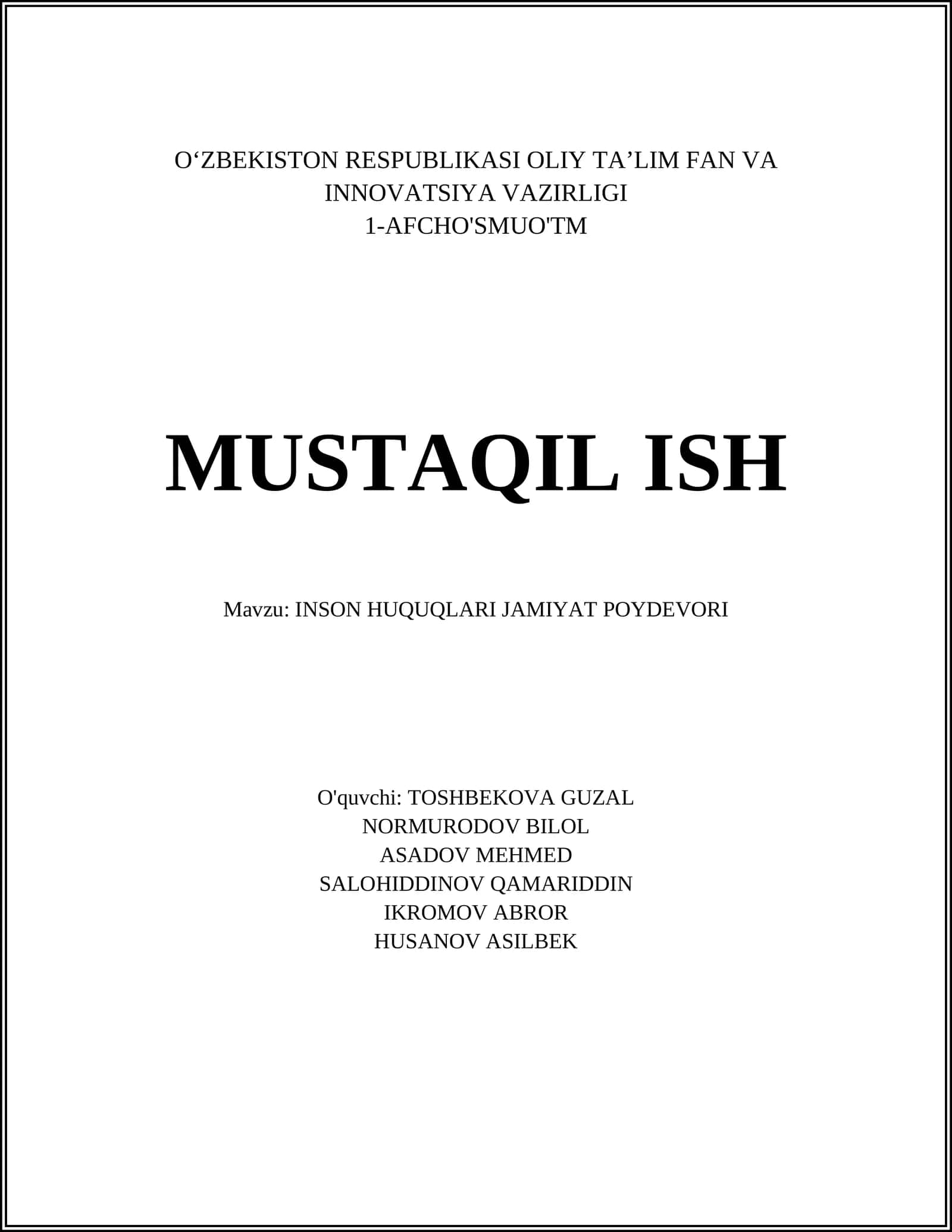 INSON HUQUQLARI JAMIYAT POYDEVORI