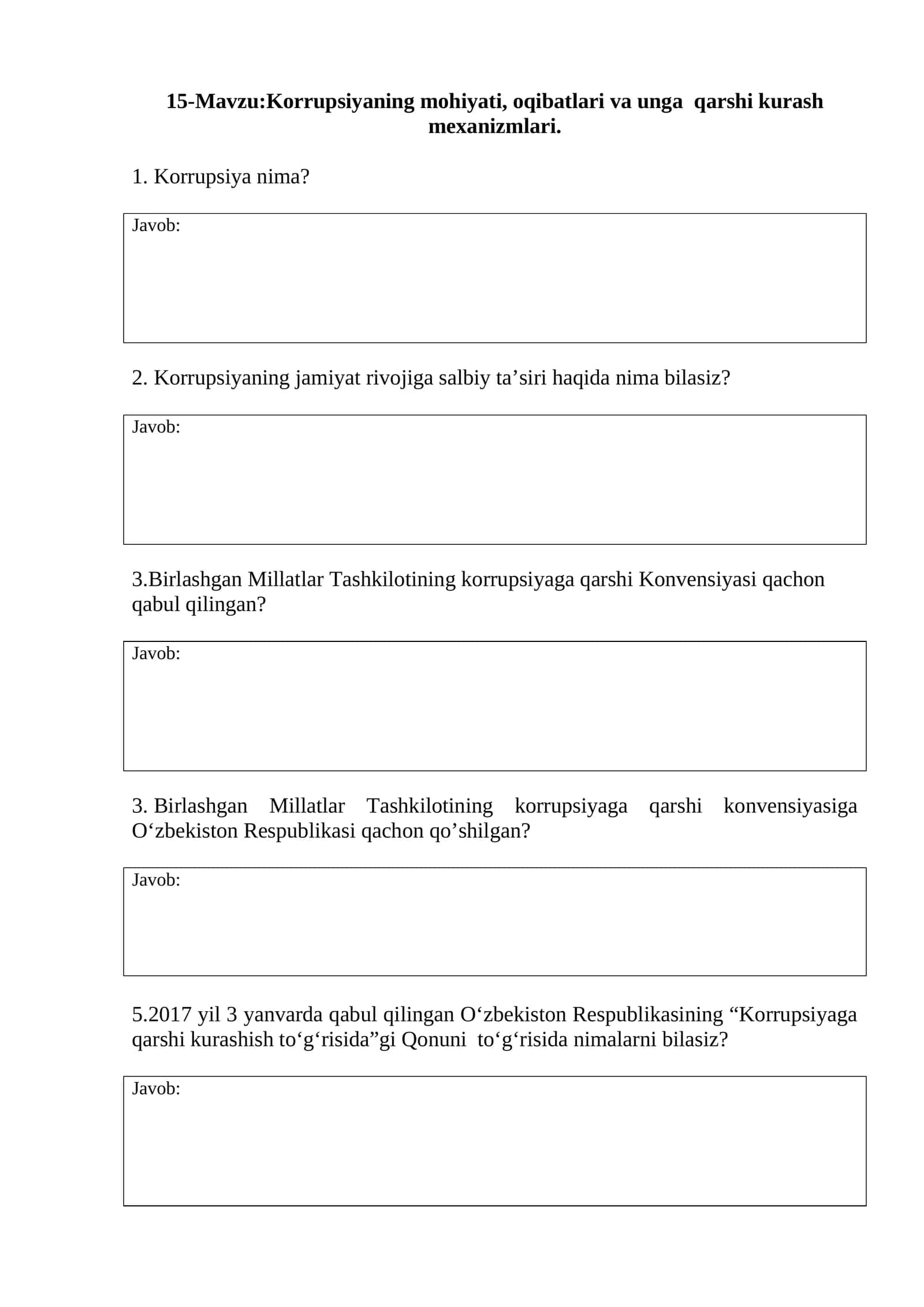 Korrupsiyaning mohiyati, oqibatlari va unga qarshi kurash mexanizmlari