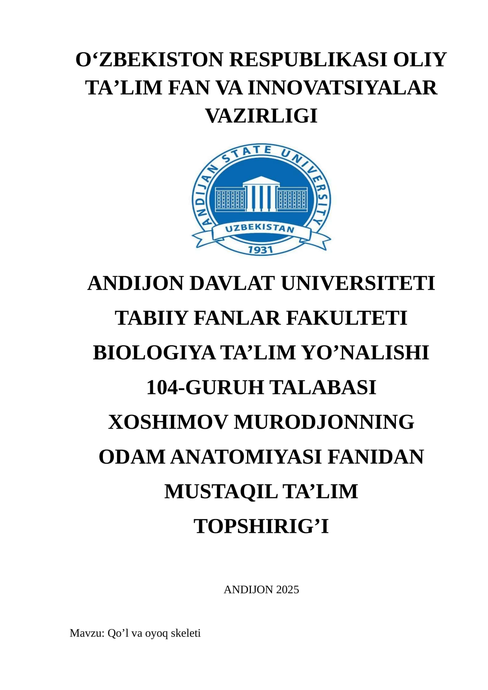 Mustaqil ta'lim topshirig'i