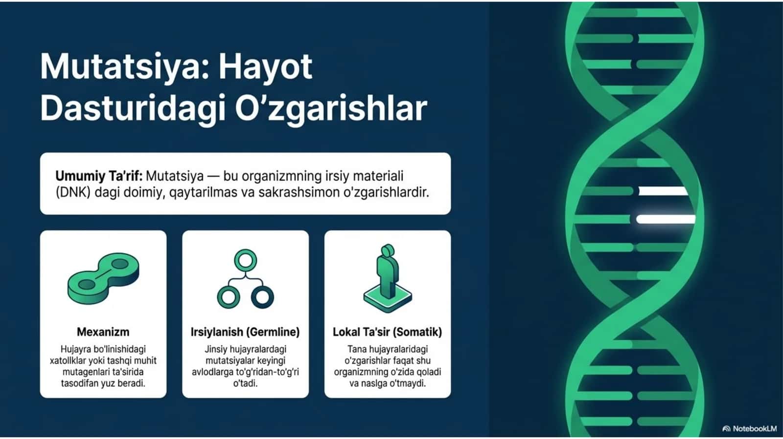 Mutatsiyalar: sabablari, shakllari, ahamiyati va biologik oqibatlari