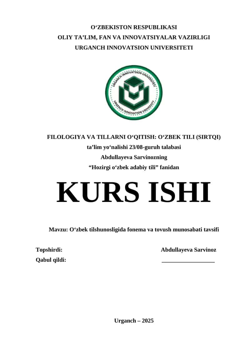 O‘ZBEK TILSHUNOSLIGIDA FONEMA VA TOVUSH MUNOSABATI TAVSIFI