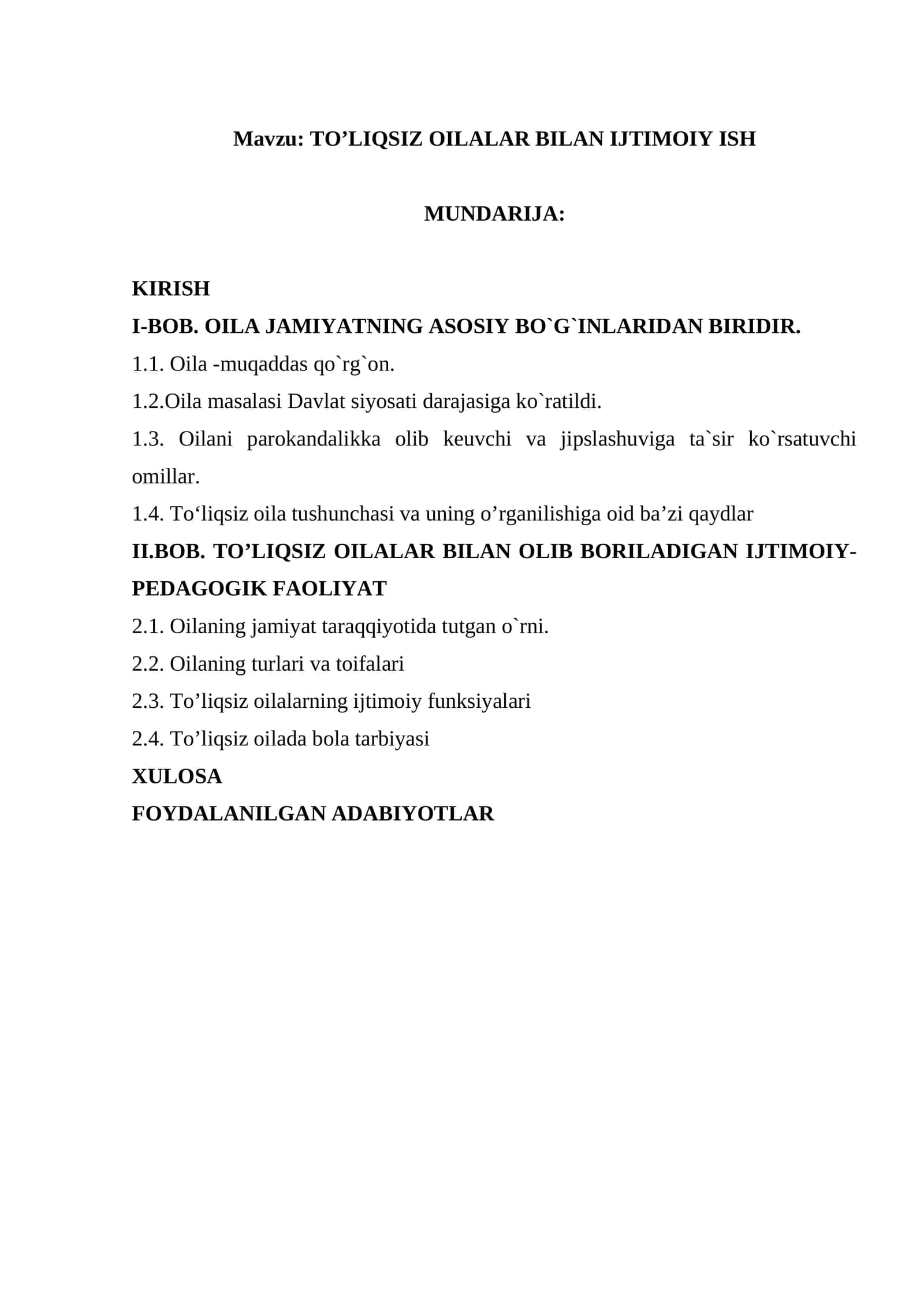 TO’LIQSIZ OILALAR BILAN IJTIMOIY ISH