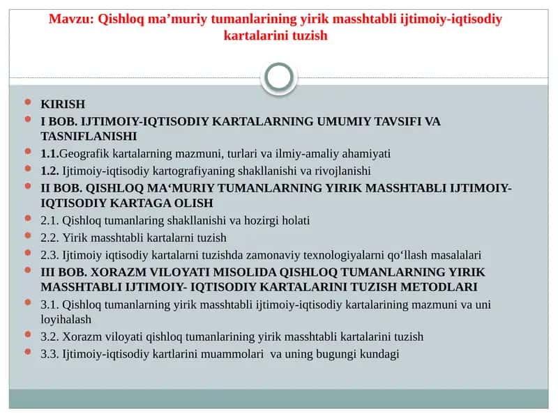 Qishloqma’muriytumanlariningyirikmasshtabliijtimoiy-iqtisodiykartalarinituzish