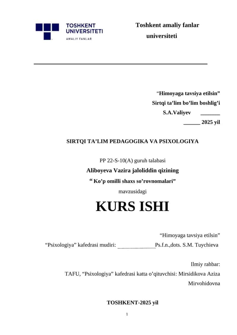Ko’p omilli shaxs so’rovnomalari.