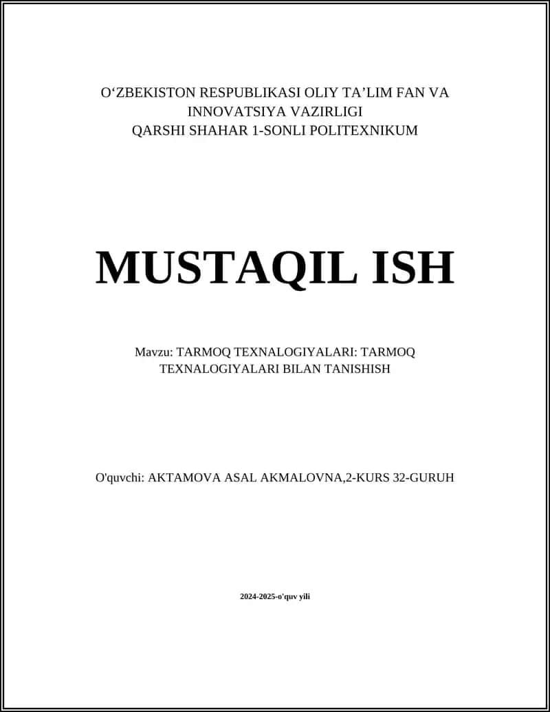 Tarmoq texnologiyalari asoslari