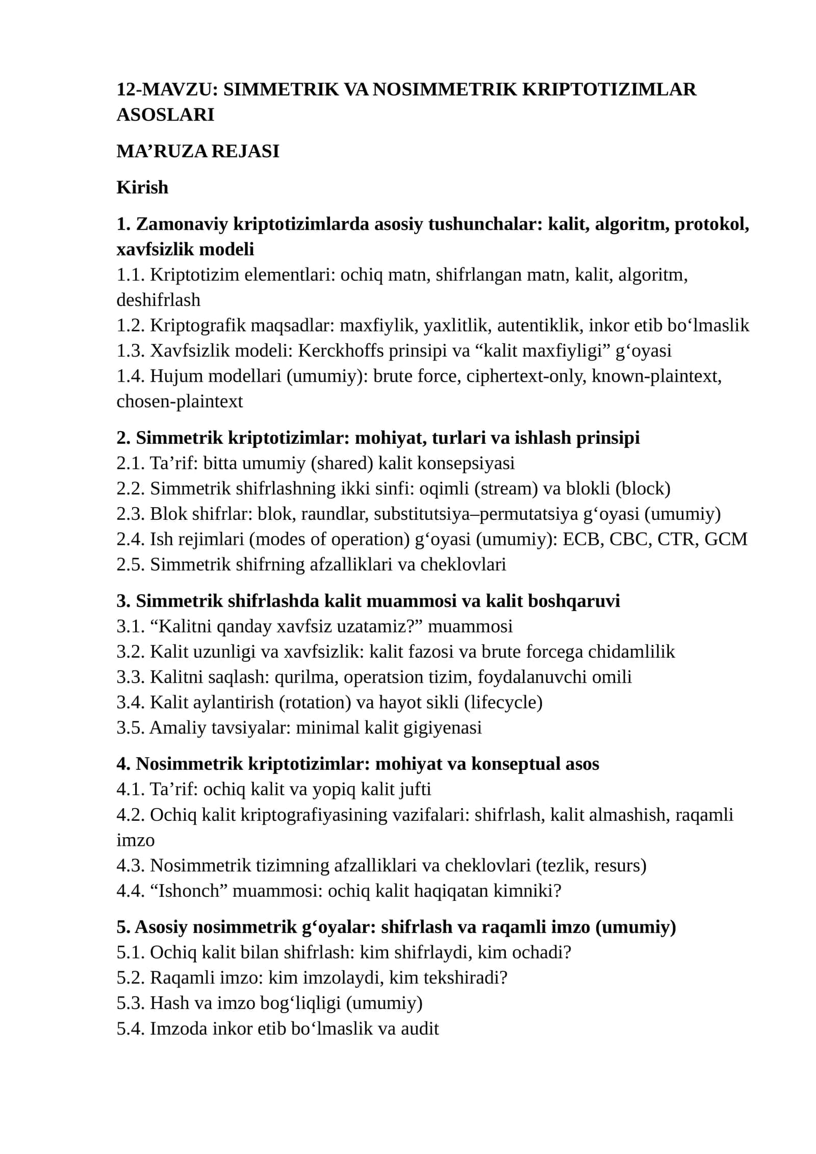 SIMMETRIK VA NOSIMMETRIK KRIPTOTIZIMLAR ASOSLARI