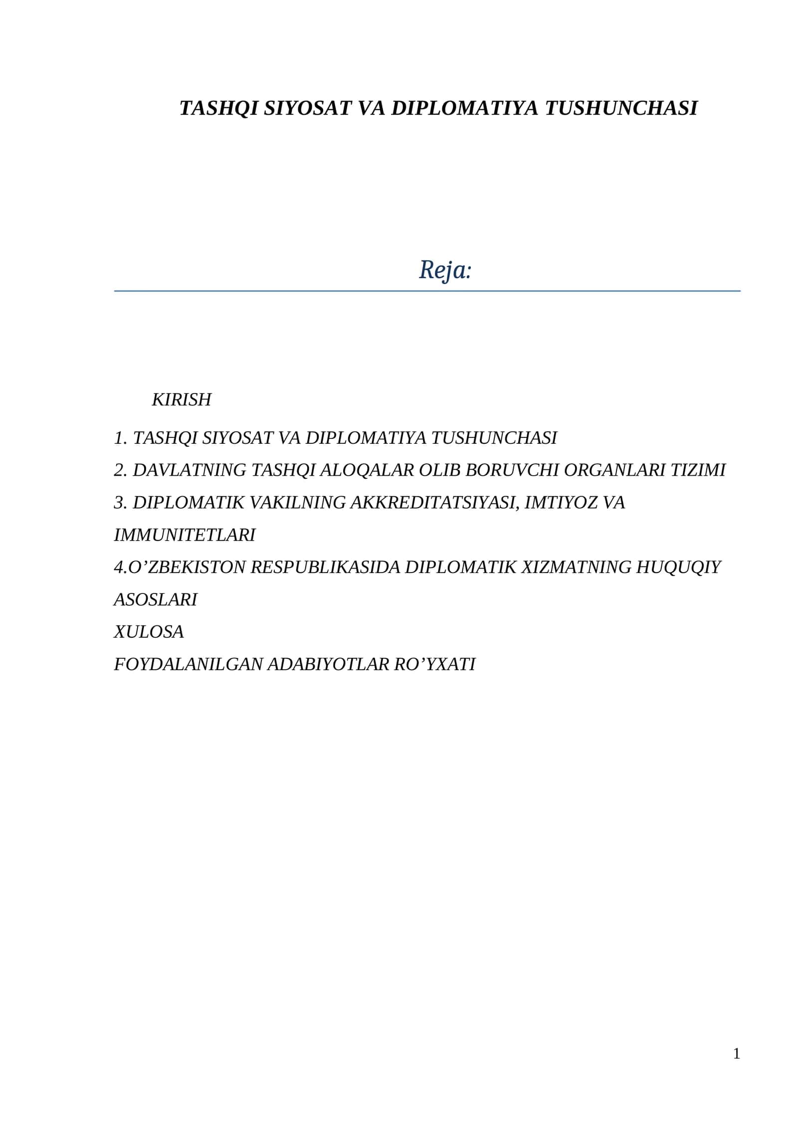 TASHQI SIYOSAT VA DIPLOMATIYA TUSHUNCHASI