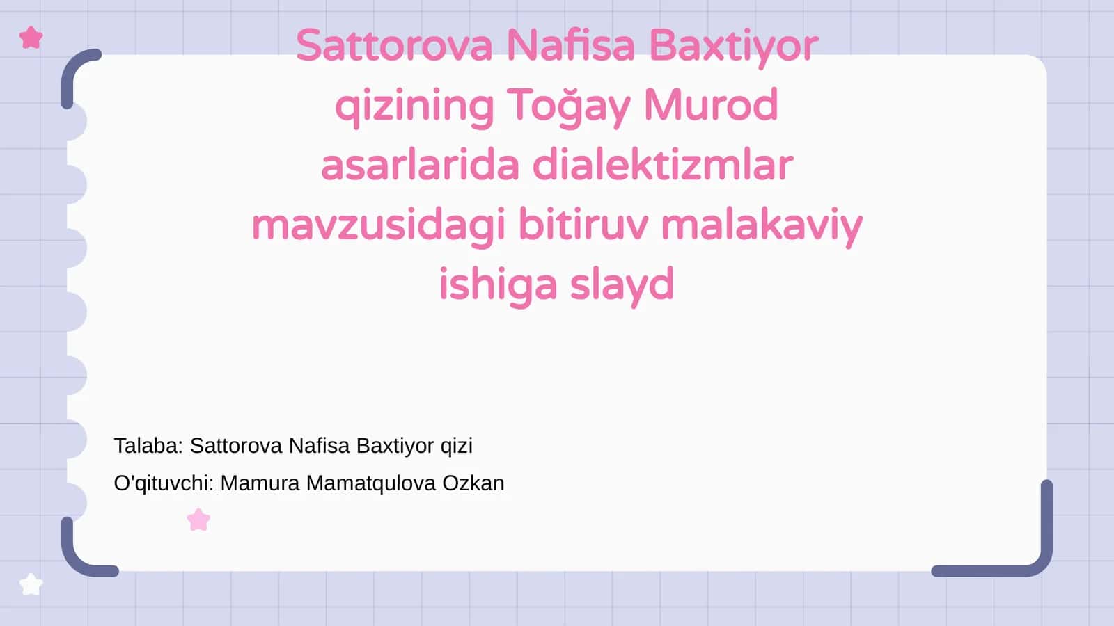 To'g'ay Murod asarlarida dialektizmlar mavzusidagi bitiruv malakaviy ish