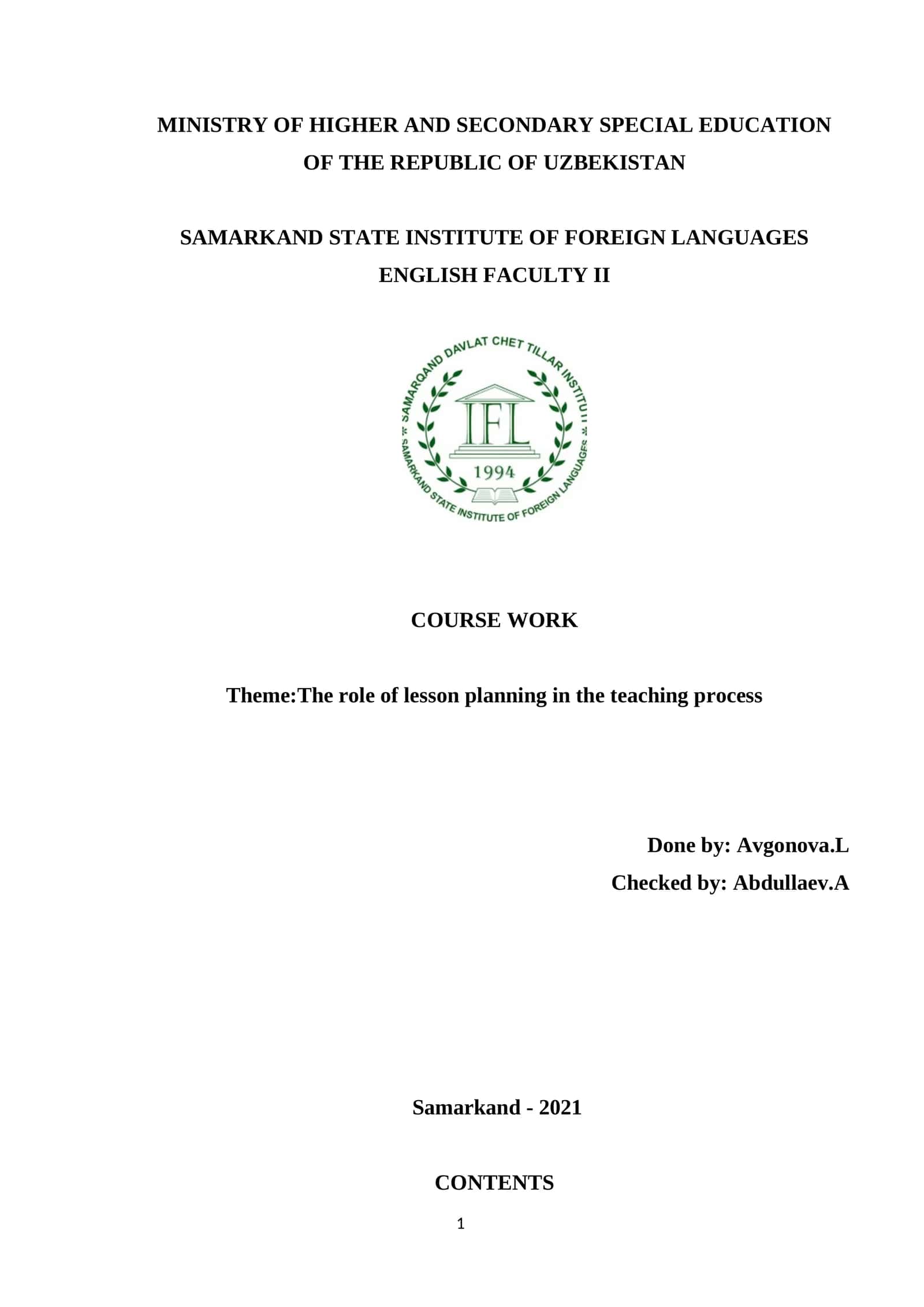 Lesson Planning in Teaching Process