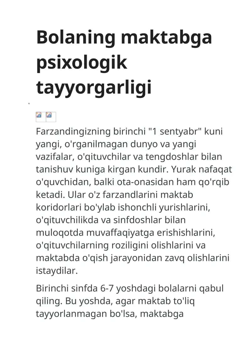 Maktabga psixologik tayyorgarlik