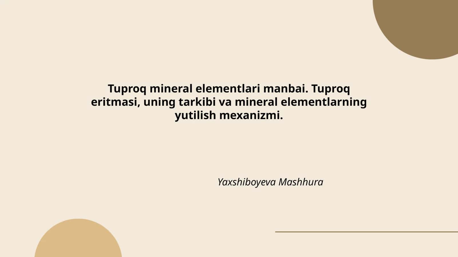 Tuproq mineral elementlari manbai. Tuproq eritmasi, uning tarkibi va mineral elementlarning yutilish mexanizmi