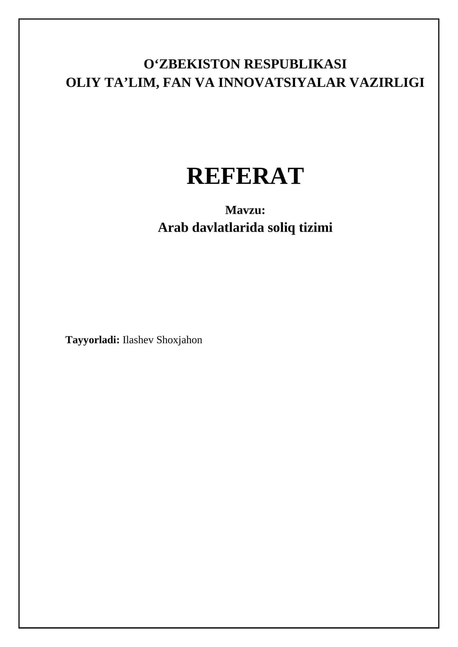 Arab Davlatlarida Soliq Tizimi