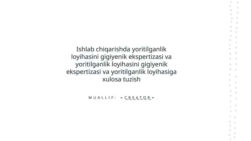 Ishlab chiqarishda yoritilganlik loyihasi