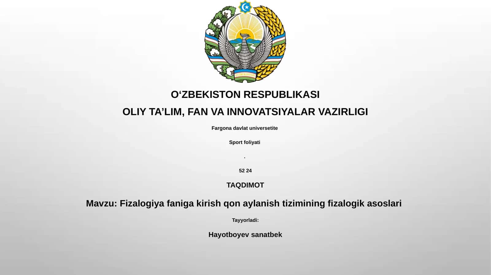 Fizalogiya faniga kirish qon aylanish tizimining fizalogik asoslari