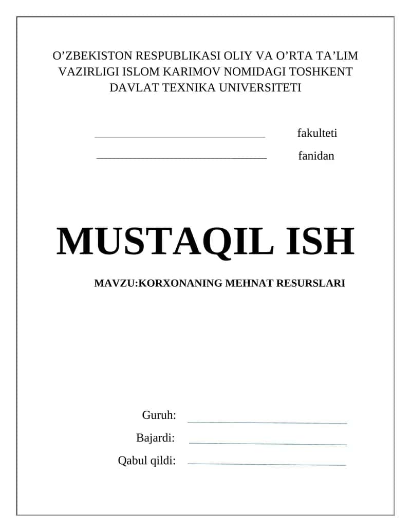 KORXONANING MEHNAT RESURSLARI