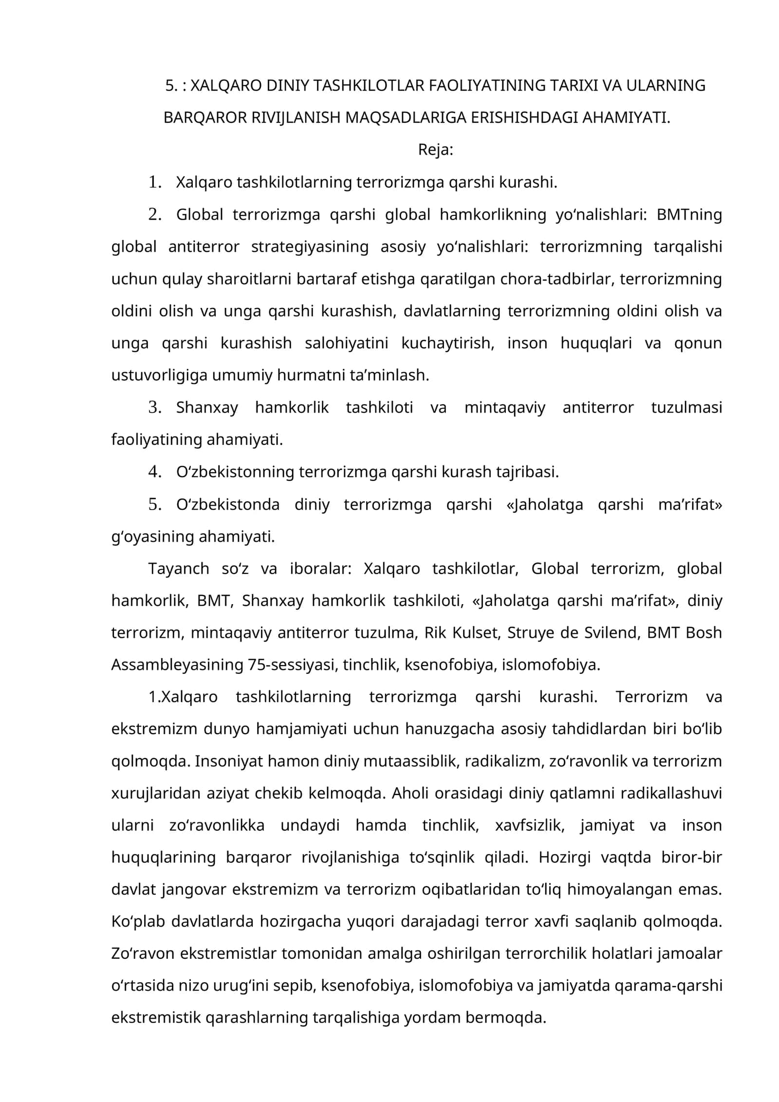 XALQARO DINIY TASHKILOTLAR FAOLIYATINING TARIXI VA ULARNING BARQAROR RIVIJLANISH MAQSADLARIGA ERISHISHDAGI AHAMIYATI