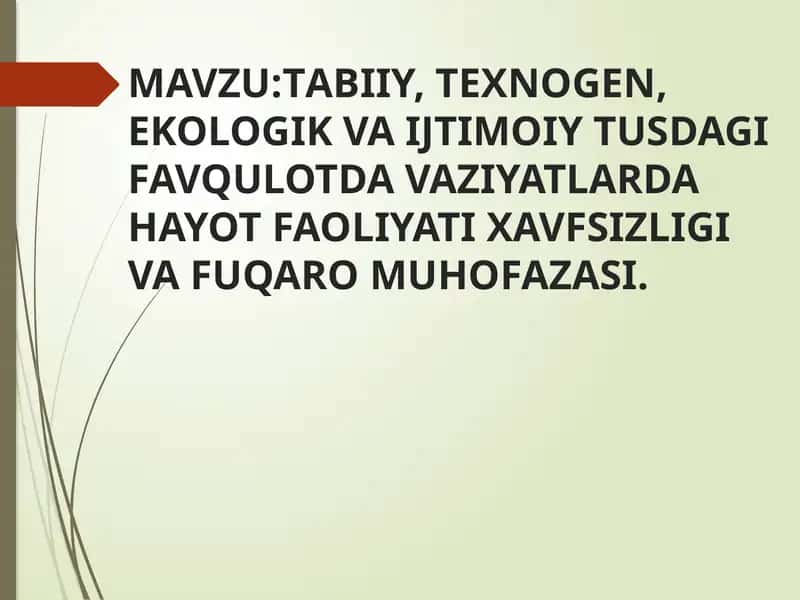 Fаvqulоddаgi vаziyаtlаrdа hаyot fаoliyаti xаvfsizligi vа fuqаrо muhofаzasi