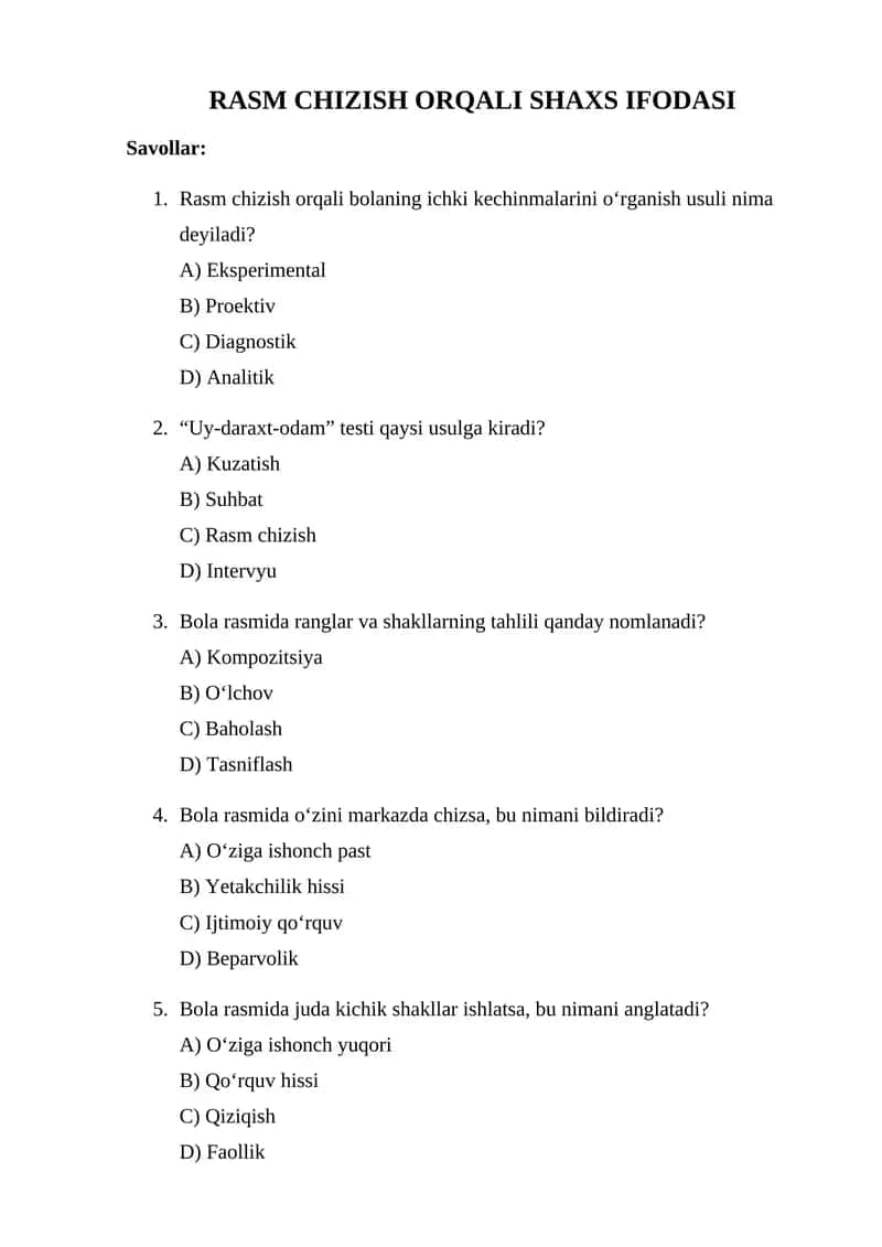 Rasm Chizish Orqali Shaxs Ifodasi