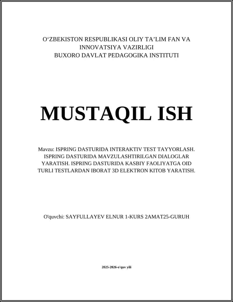 ISPRING DASTURIDA INTERAKTIV TEST TAYYORLASH