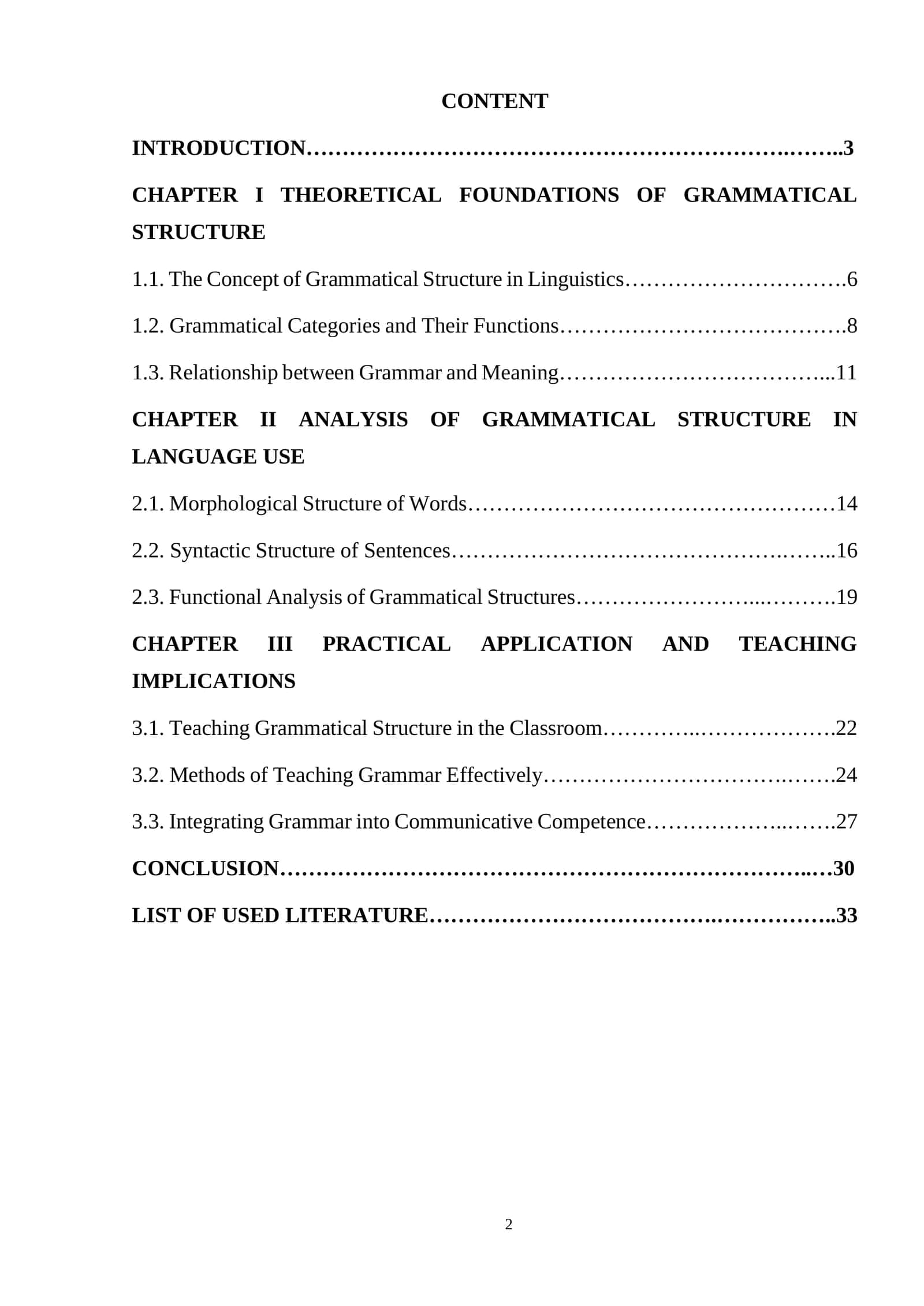 Grammatical Structure of a language