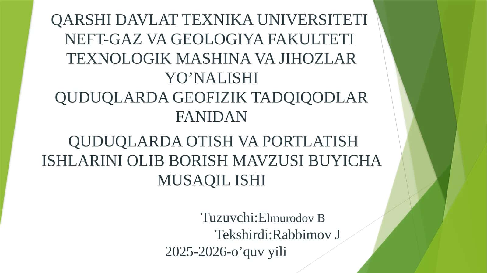 Quduqlarda Otish va Portlatish Ishlari