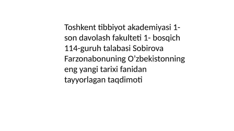 O’zbekistonning eng yangi tarixi