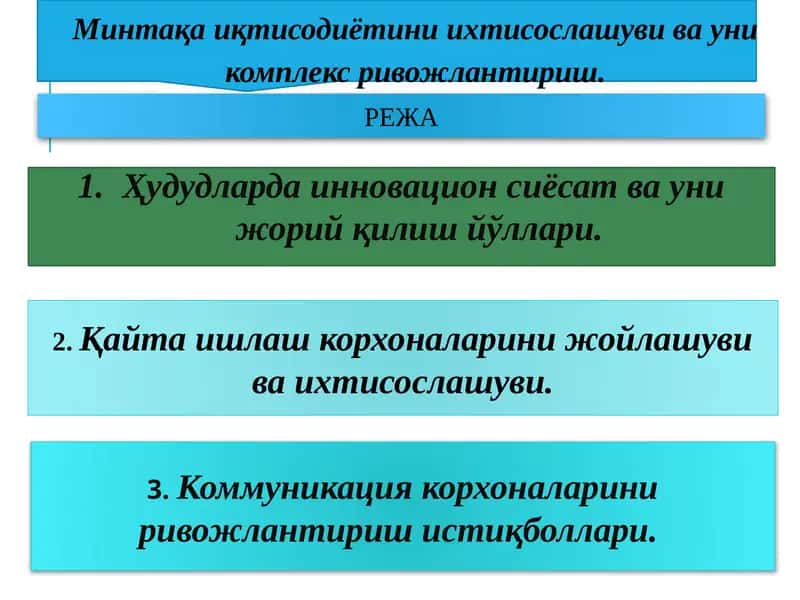 Минтақа иқтисодиётини ихтисослашуви ва уни комплекс ривожлантириш.