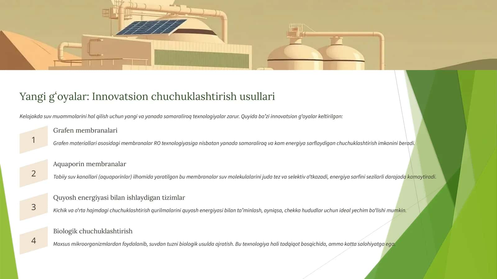 Yangi gʻoyalar: Innovatsion chuchuklashtirish usullari