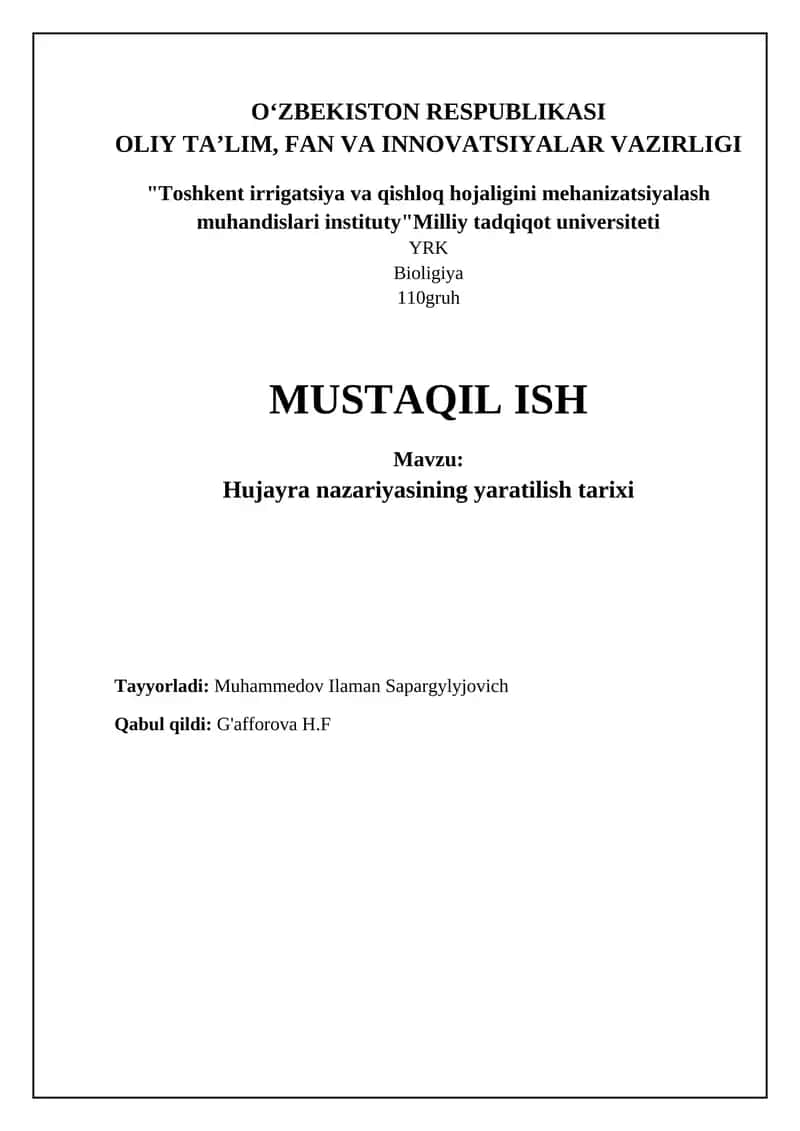 Hujayra nazariyasining yaratilish tarixi