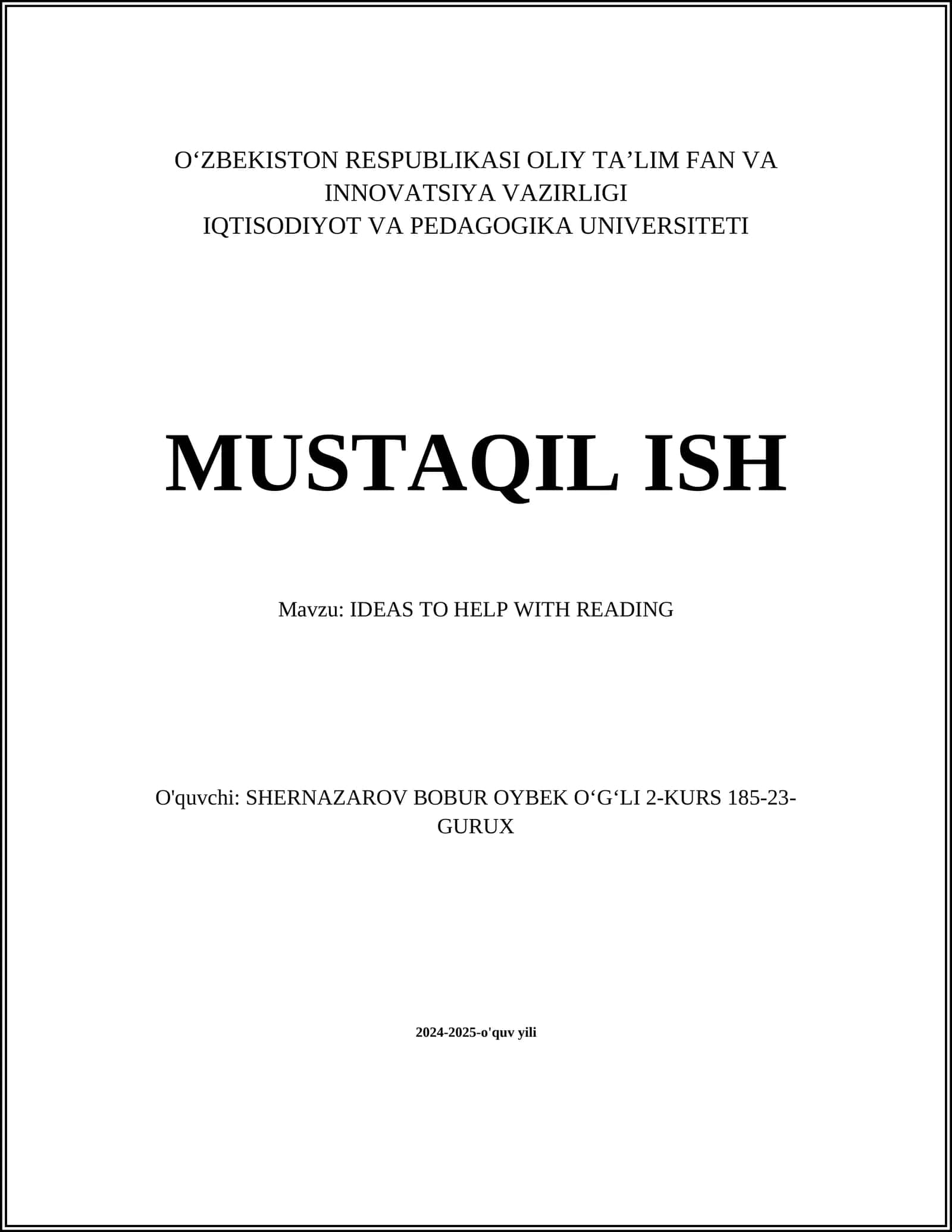 IDEAS TO HELP WITH READING