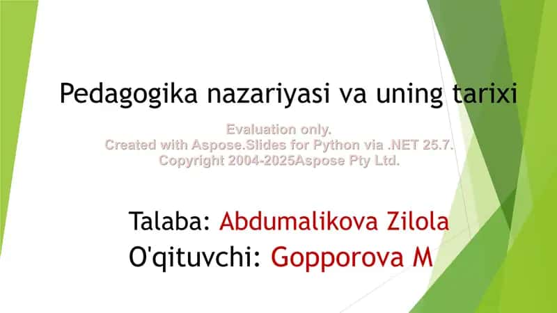 Pedagogika nazariyasi va uning tarixi