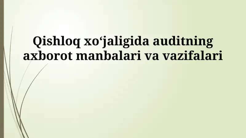Qishloq xo'jaligida audit