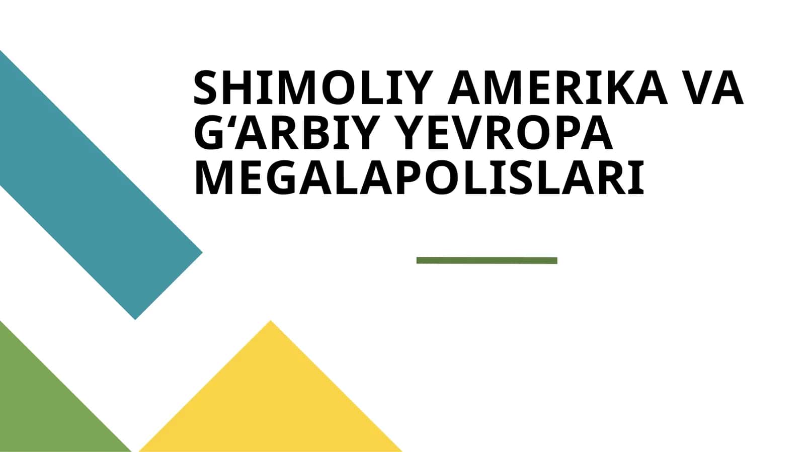SHIMOLIY AMERIKA VA G‘ARBIY YEVROPA MEGALAPOLISLARI