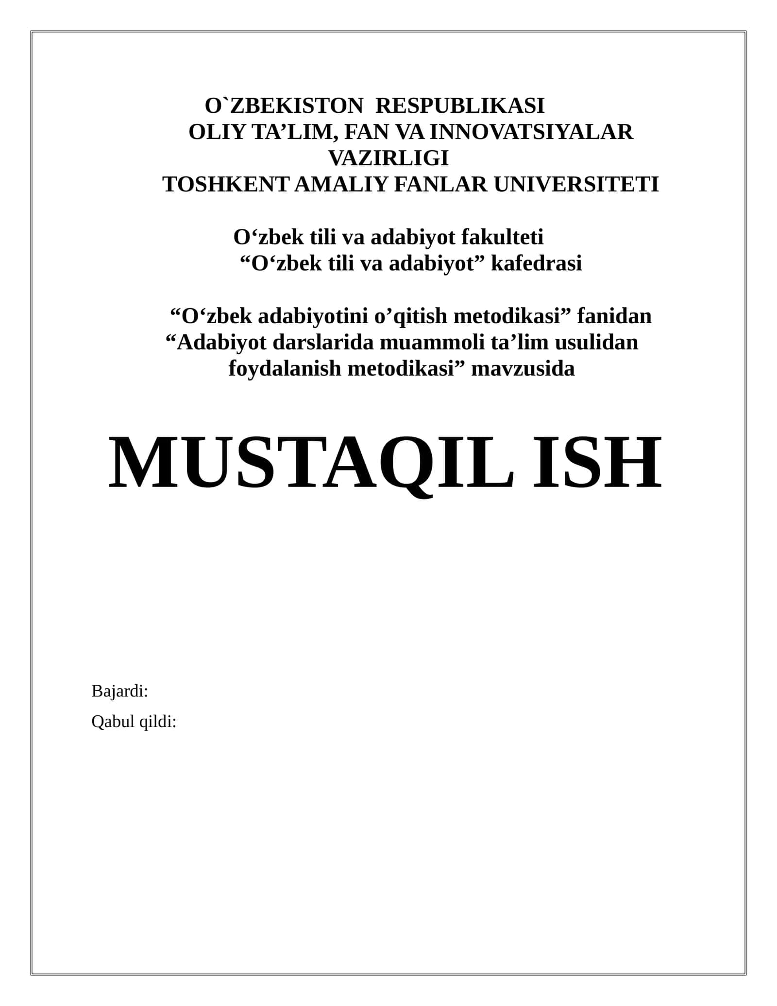 Adabiyot darslarida muammoli ta'lim usulidan foydalanish metodikasi