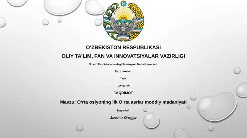 Oʻrta osiyoning ilk Oʻrta asrlar moddiy madaniyati