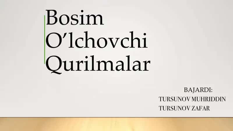 Bosim O’lchovchi Qurilmalar