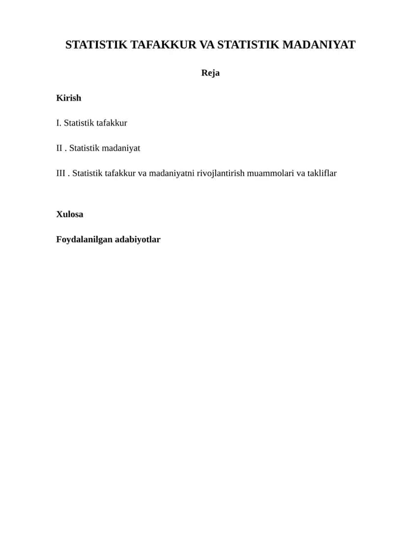 STATISTIK TAFAKKUR VA STATISTIK MADANIYAT
