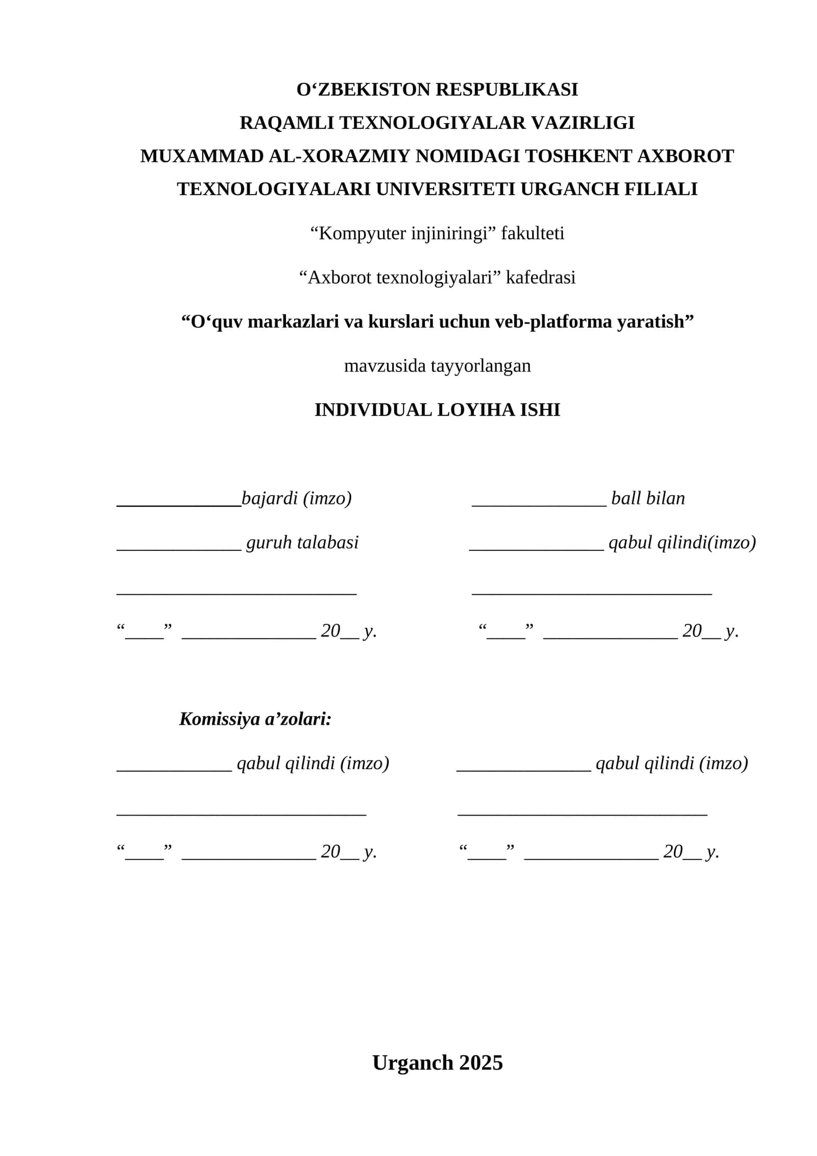O‘quv markazlari va kurslari uchun veb-platforma yaratish