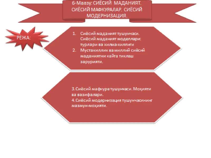 Siyosiy madaniyat. Siyosiy mafkuralar. Siyosiy modernizatsiya