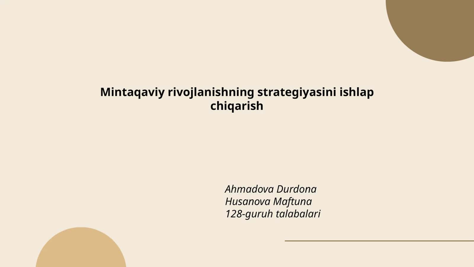 Mintaqaviy rivojlanishning strategiyasini ishlab chiqarish