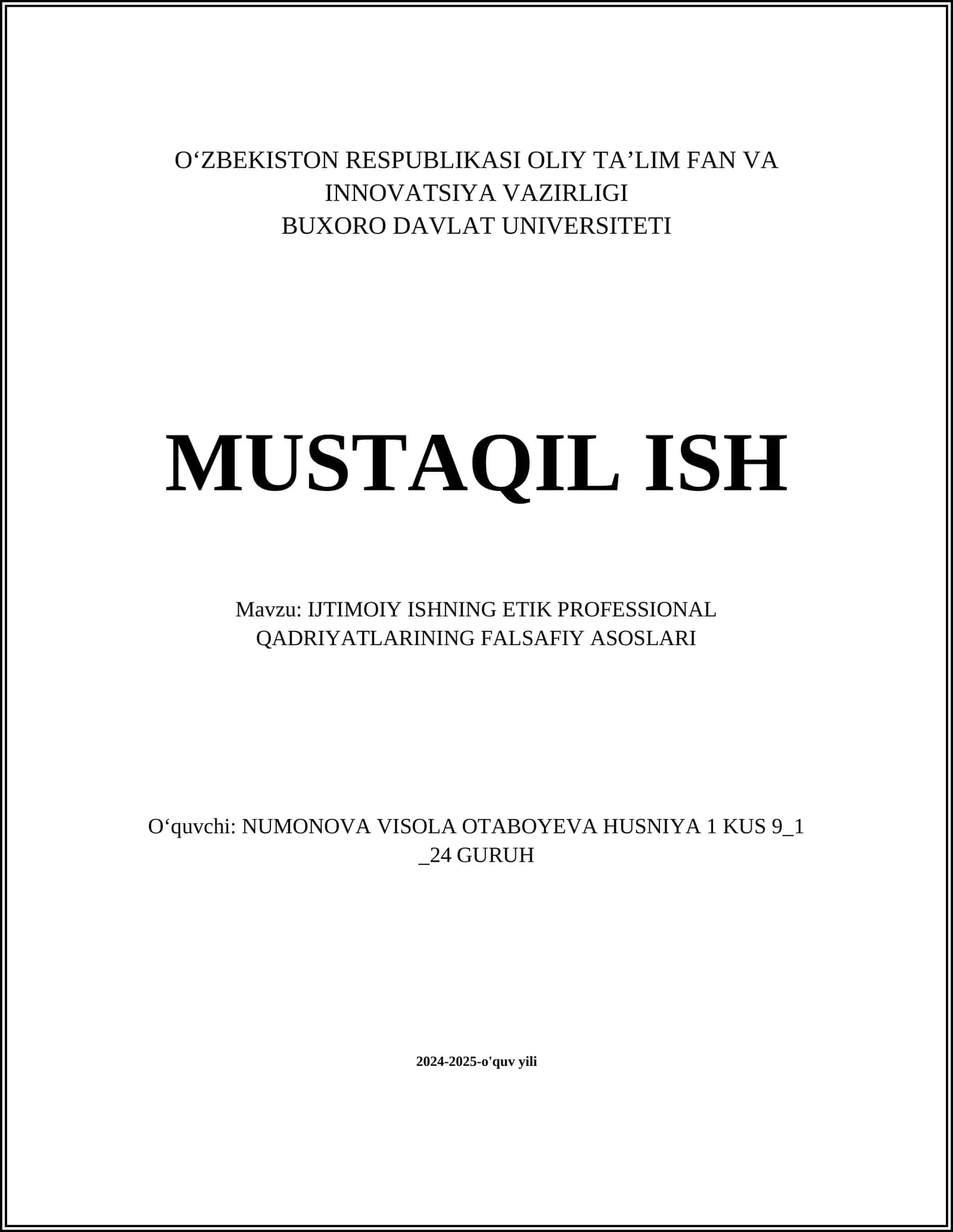IJTIMOIY ISHNING ETIK PROFESSIONAL QADRIYATLARINING FALSAFIY ASOSLARI