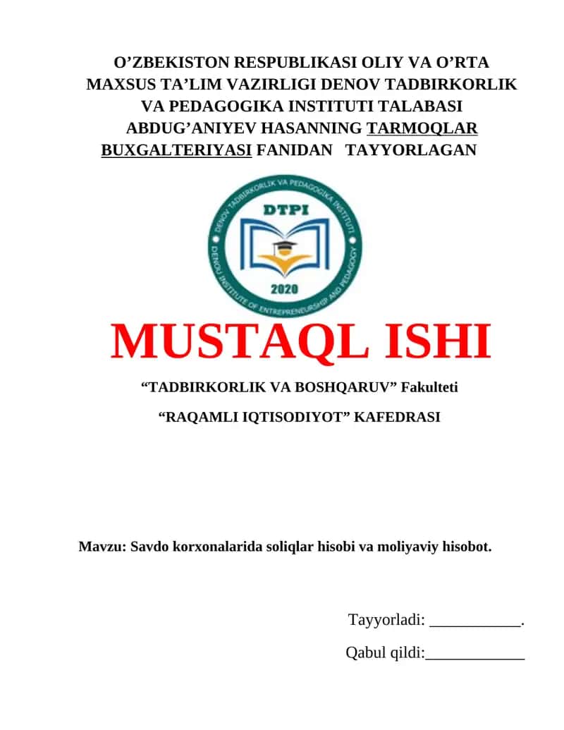 Soliqlar Hisobi Va Moliyaviy Hisobotlar