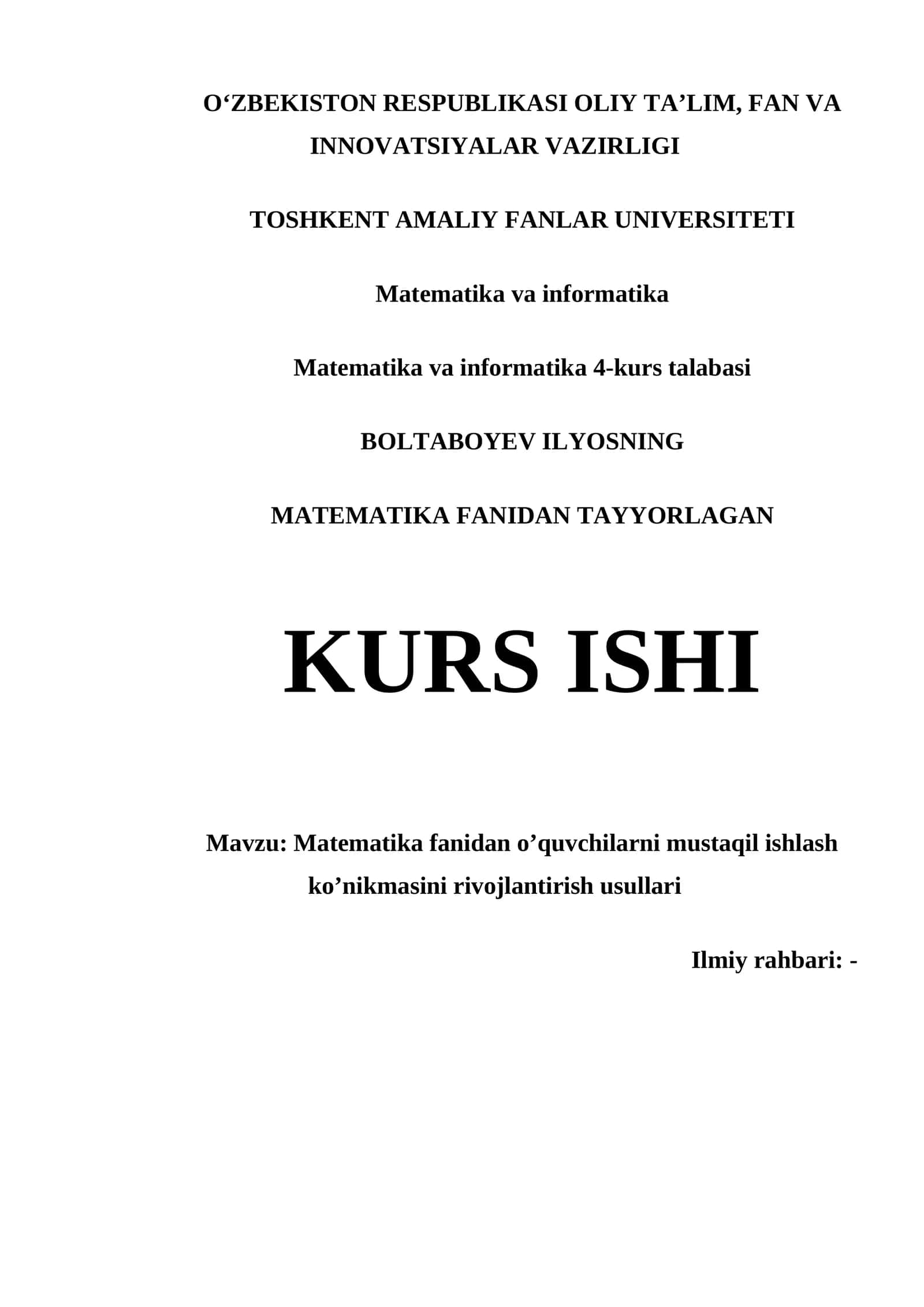 Matematika va informatika 4-kurs talabasi